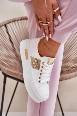 Trampki Damskie Na Platformie Z Ozdobnym Detalem Białe Annisae