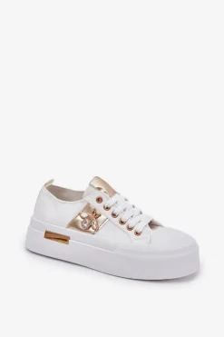 Trampki Damskie Na Platformie Z Ozdobnym Detalem Białe Annisae