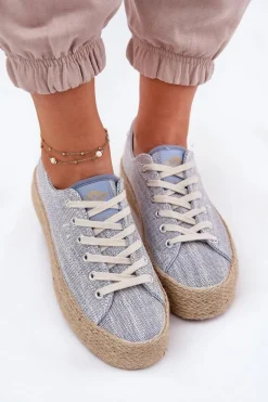 Trampki Damskie Na Platformie Z Plecionką Lee Cooper LCW-25-02-3283 Niebieskie