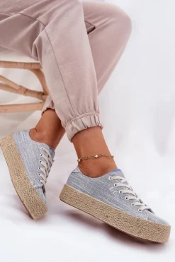 Trampki Damskie Na Platformie Z Plecionką Lee Cooper LCW-25-02-3283 Niebieskie