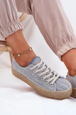 Trampki Damskie Na Platformie Z Plecionką Lee Cooper LCW-25-02-3283 Niebieskie