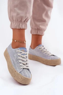Trampki Damskie Na Platformie Z Plecionką Lee Cooper LCW-25-02-3283 Niebieskie