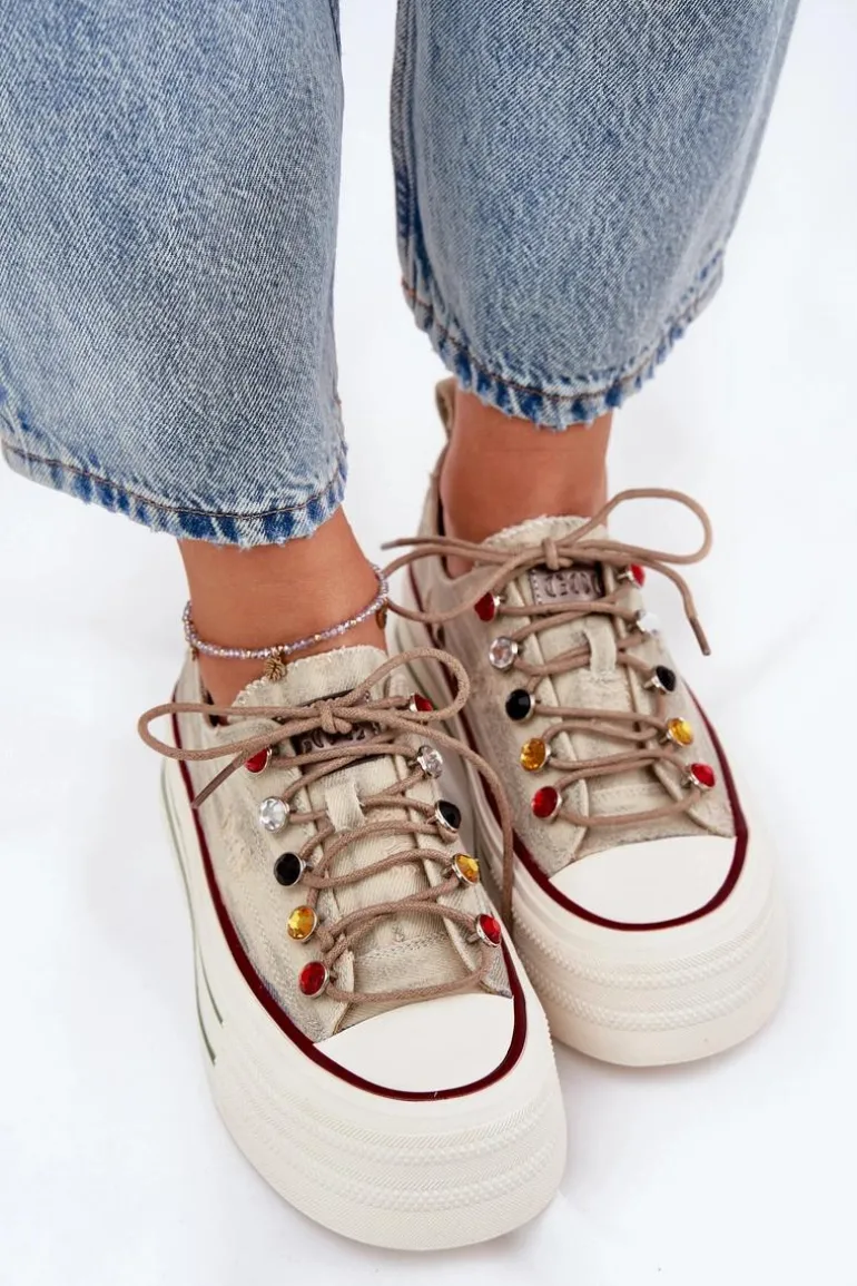 Trampki Damskie Na Platformie GOE RR2N4105 Beżowe