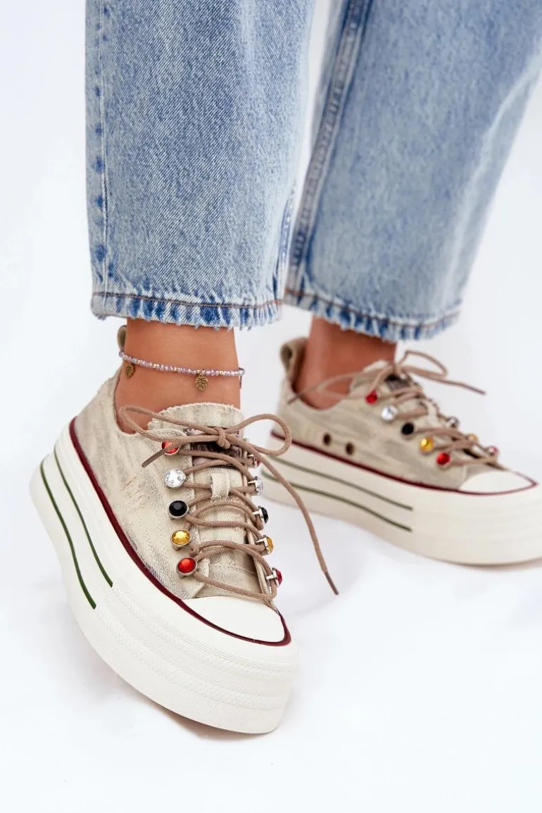 Trampki Damskie Na Platformie GOE RR2N4105 Beżowe