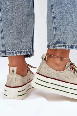 Trampki Damskie Na Platformie GOE RR2N4105 Beżowe