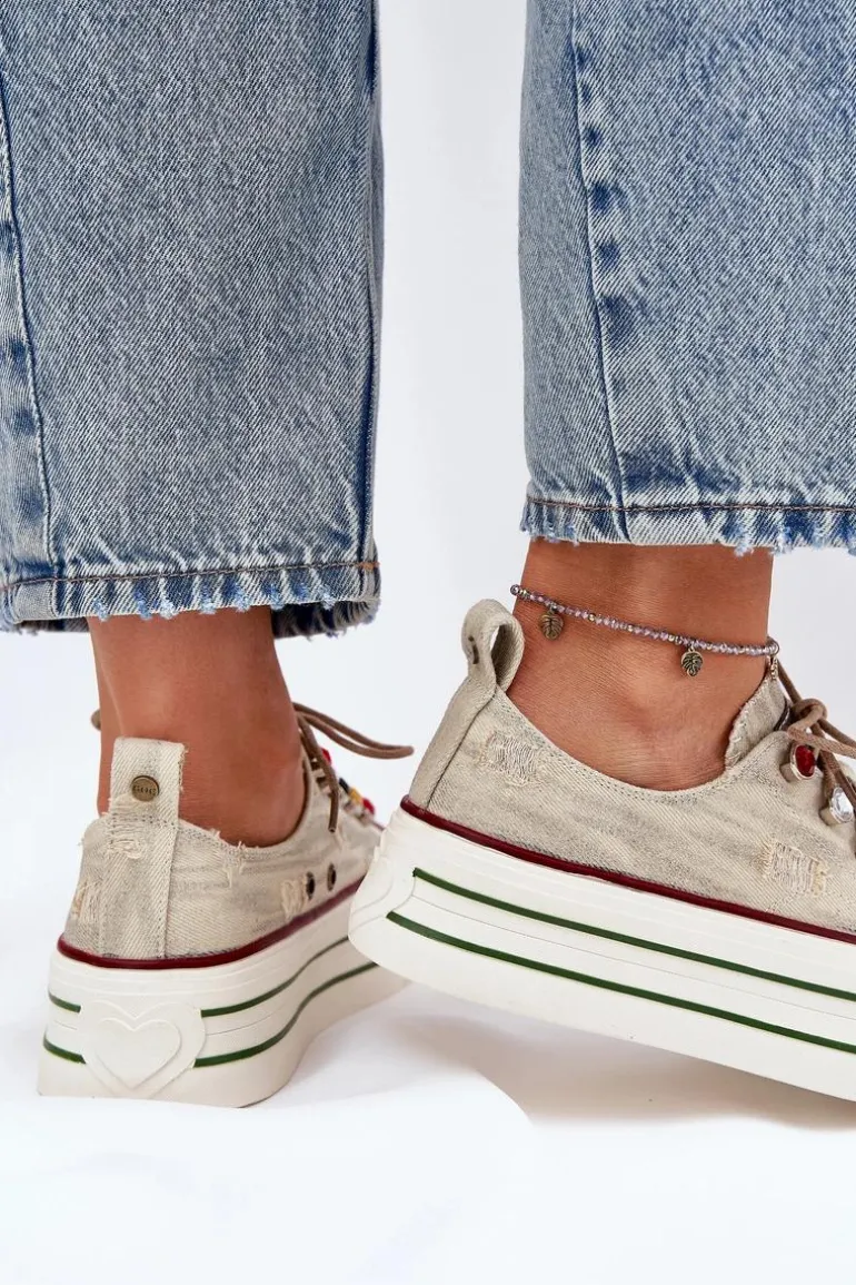 Trampki Damskie Na Platformie GOE RR2N4105 Beżowe