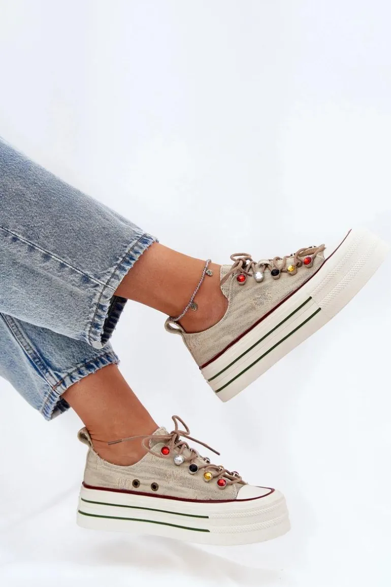 Trampki Damskie Na Platformie GOE RR2N4105 Beżowe