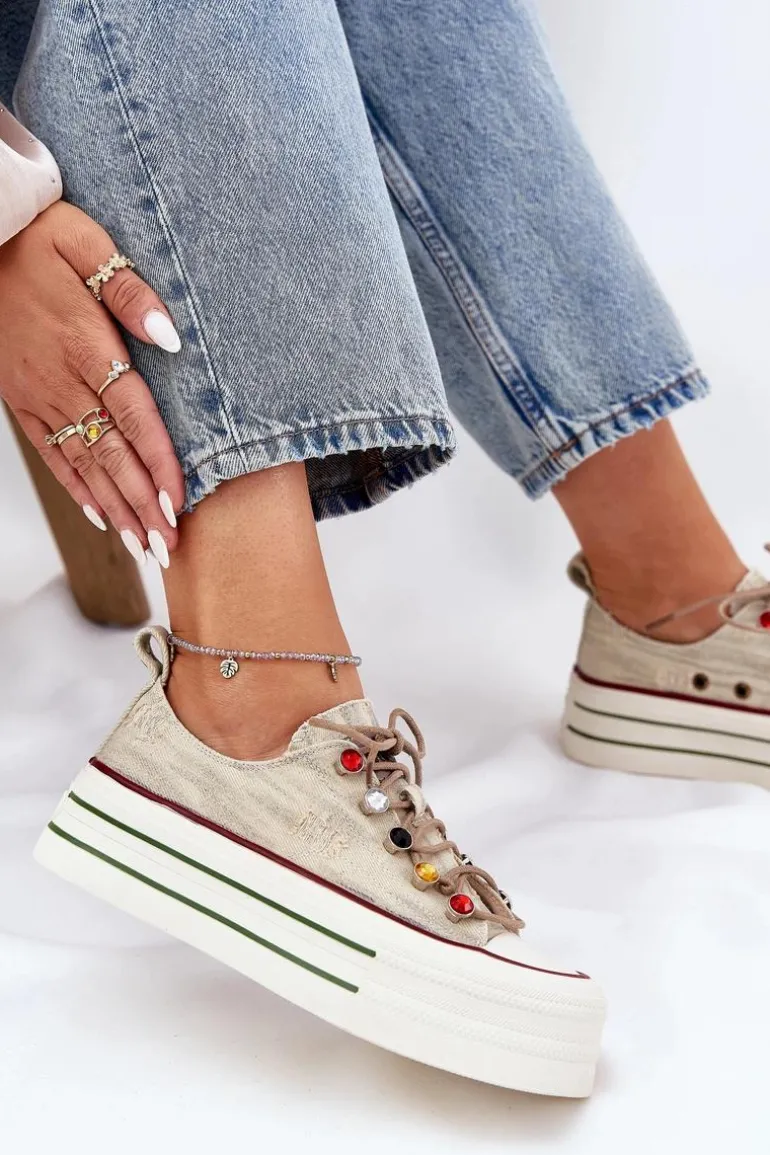 Trampki Damskie Na Platformie GOE RR2N4105 Beżowe