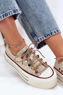 Trampki Damskie Na Platformie GOE RR2N4105 Beżowe