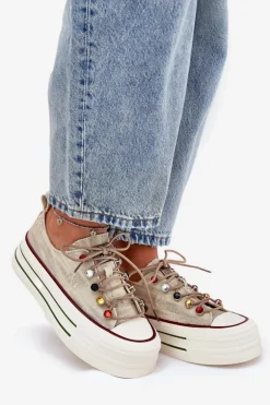 Trampki Damskie Na Platformie GOE RR2N4105 Beżowe