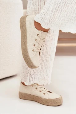 Trampki Damskie Na Platformie Z Plecionką Beżowe Princa