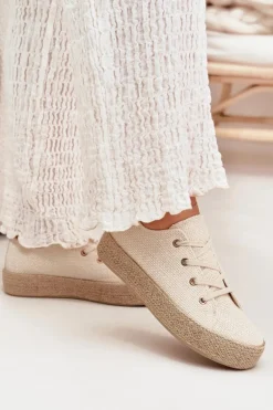 Trampki Damskie Na Platformie Z Plecionką Beżowe Princa