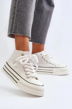 Trampki Damskie Na Platformie Białe Aineri