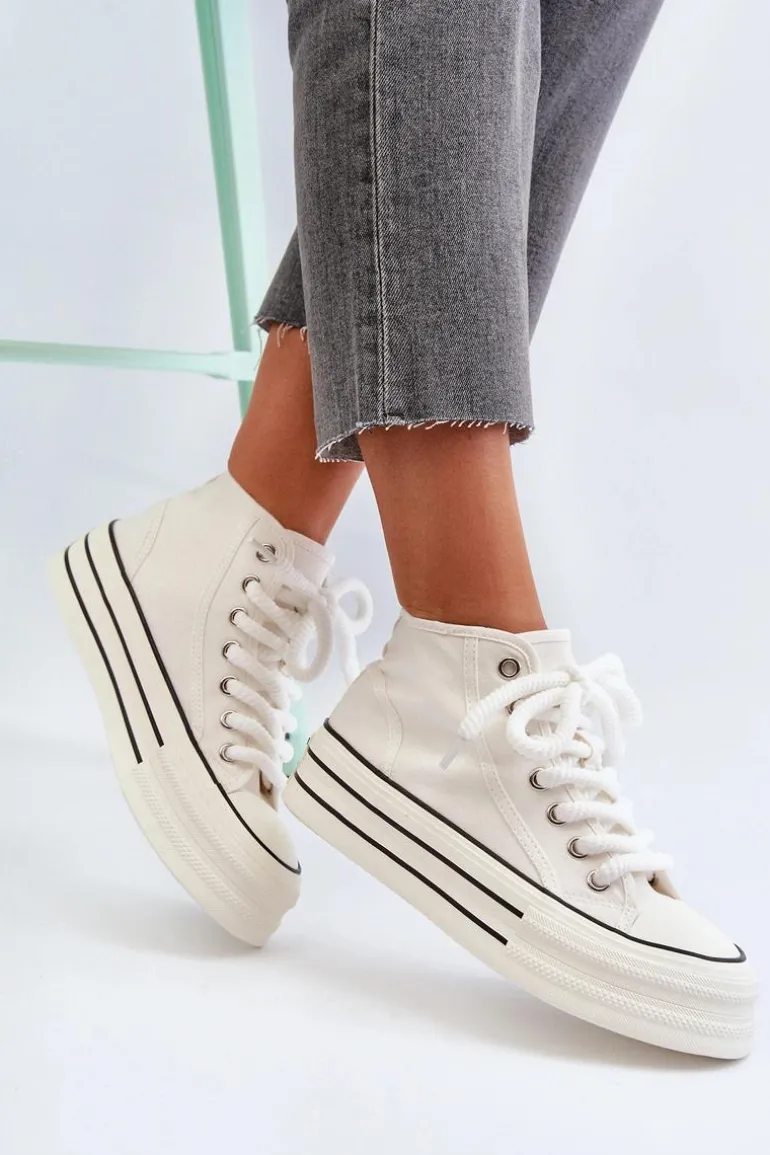 Trampki Damskie Na Platformie Białe Aineri