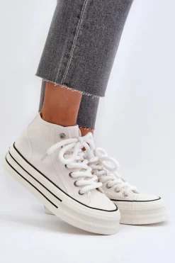 Trampki Damskie Na Platformie Białe Aineri