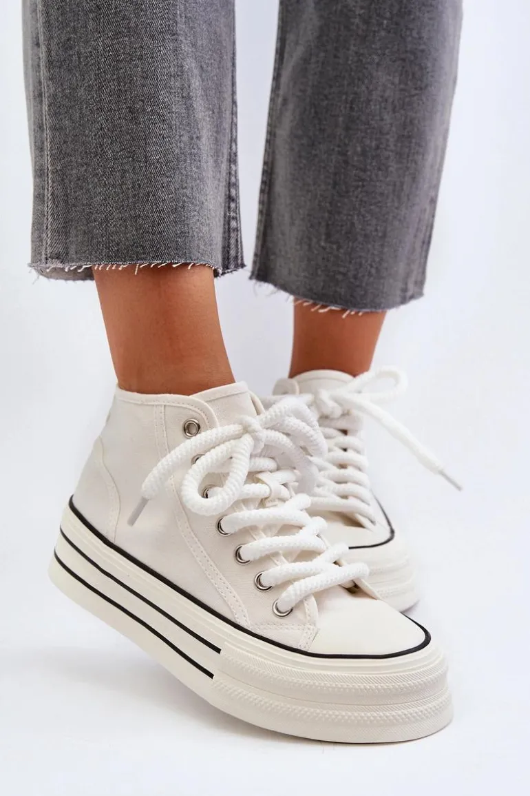 Trampki Damskie Na Platformie Białe Aineri