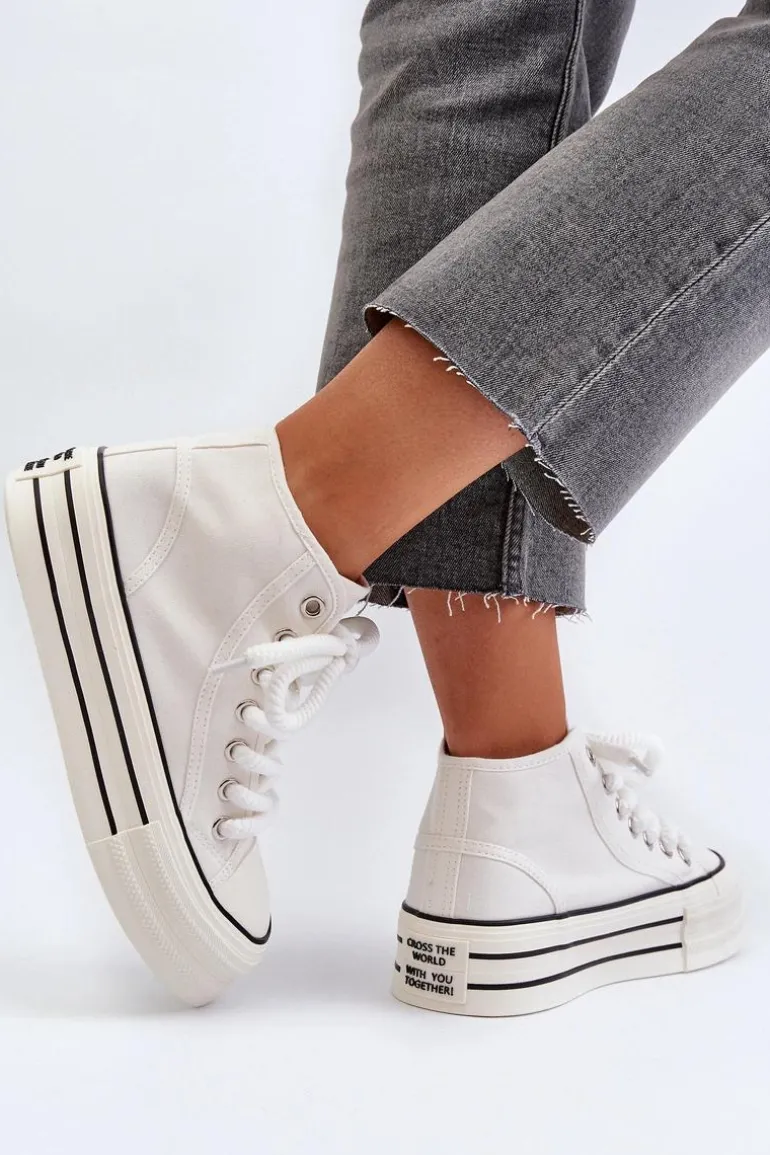 Trampki Damskie Na Platformie Białe Aineri