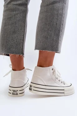 Trampki Damskie Na Platformie Białe Aineri