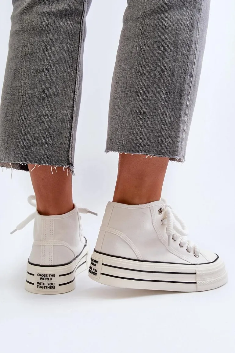 Trampki Damskie Na Platformie Białe Aineri