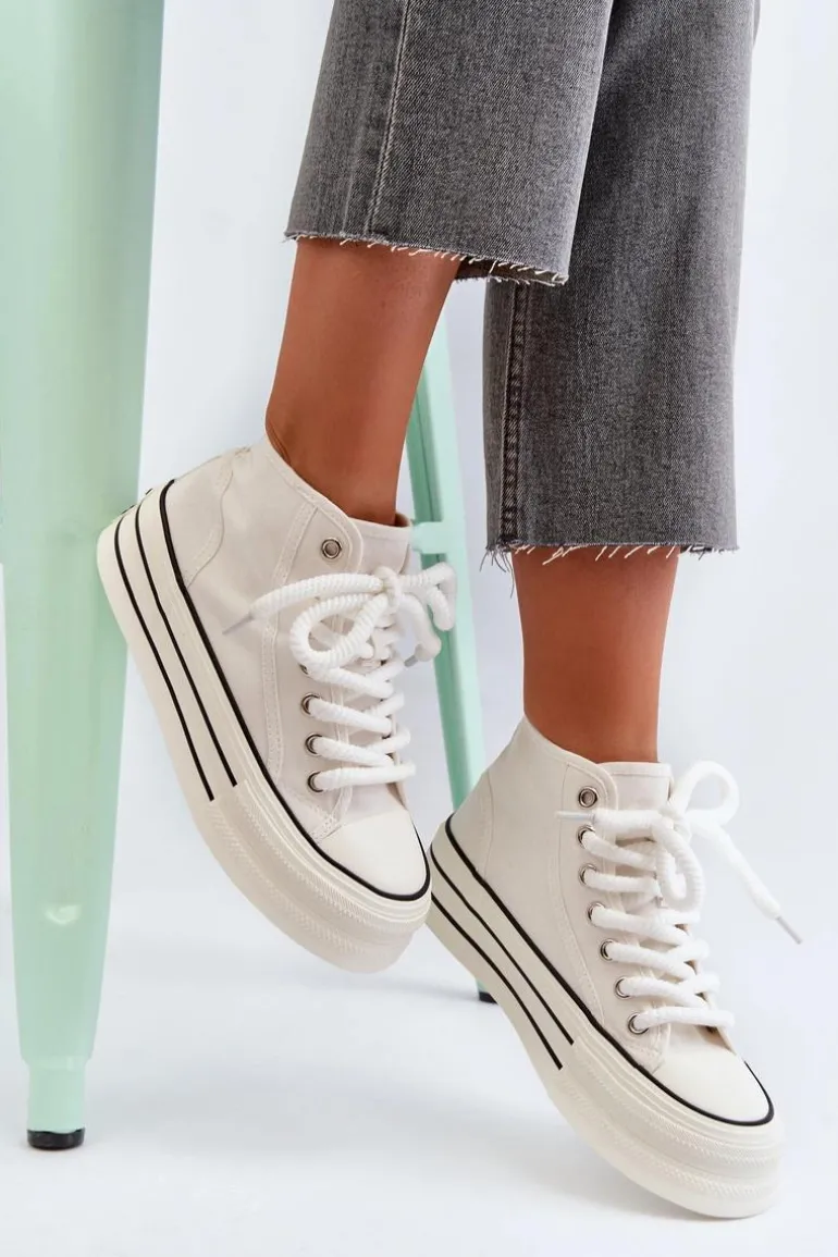 Trampki Damskie Na Platformie Białe Aineri