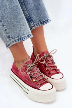 Trampki Damskie Na Platformie GOE RR2N4104 Czerwone