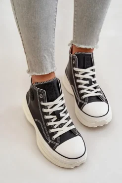 Trampki Damskie Na Platformie Eko Skórzane Big Star OO274063 Czarne