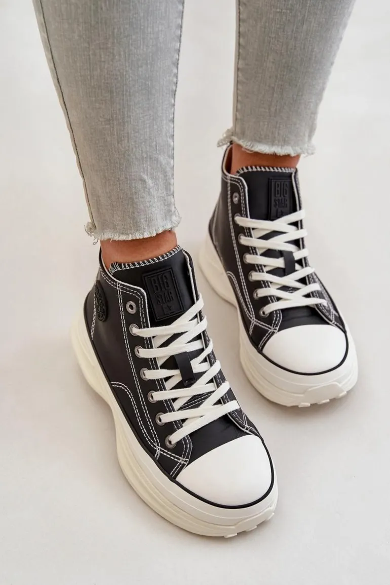 Trampki Damskie Na Platformie Eko Skórzane Big Star OO274063 Czarne