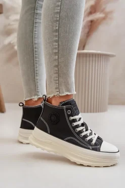 Trampki Damskie Na Platformie Eko Skórzane Big Star OO274063 Czarne