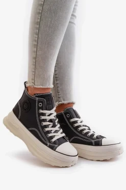 Trampki Damskie Na Platformie Eko Skórzane Big Star OO274063 Czarne