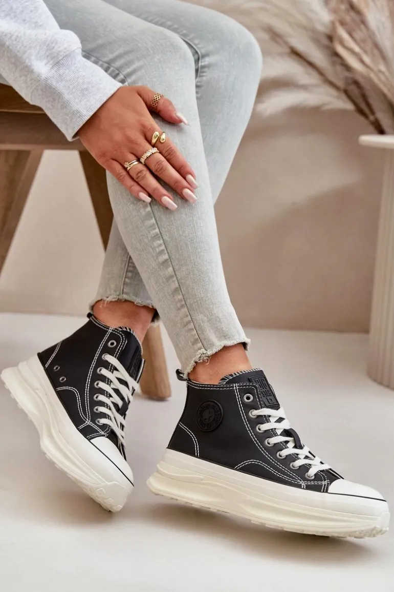 Trampki Damskie Na Platformie Eko Skórzane Big Star OO274063 Czarne