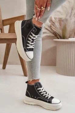 Trampki Damskie Na Platformie Eko Skórzane Big Star OO274063 Czarne