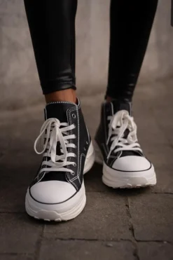 Trampki Damskie Na Platformie Eko Skórzane Big Star OO274063 Czarne