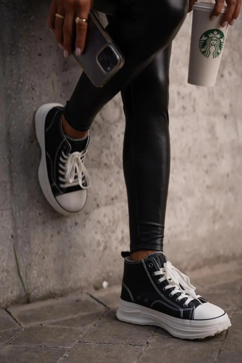 Trampki Damskie Na Platformie Eko Skórzane Big Star OO274063 Czarne