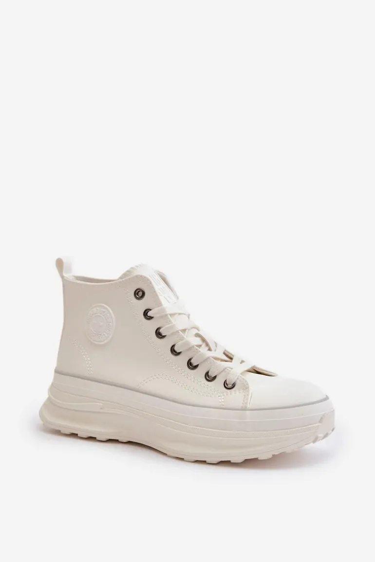 Trampki Damskie Na Platformie Eko Skórzane Big Star OO274064 Białe