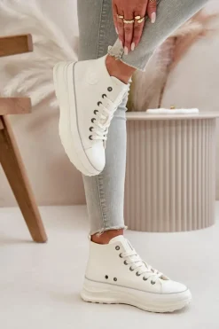 Trampki Damskie Na Platformie Eko Skórzane Big Star OO274064 Białe