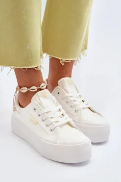 Trampki Damskie Na Platformie Lee Cooper LCW-24-31-2179 Białe