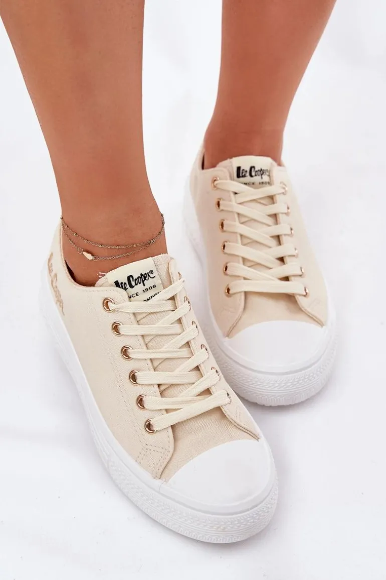 Trampki Damskie Na Platformie Lee Cooper LCW-24-44-2464L Beżowe