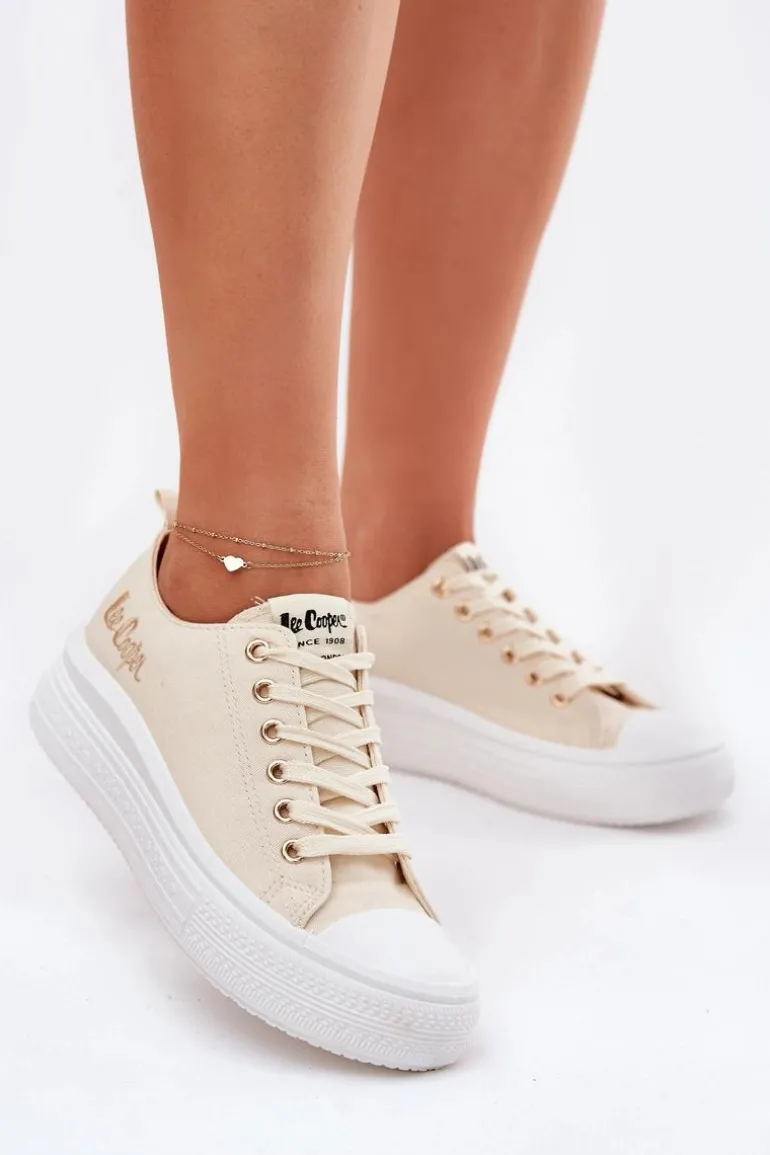 Trampki Damskie Na Platformie Lee Cooper LCW-24-44-2464L Beżowe