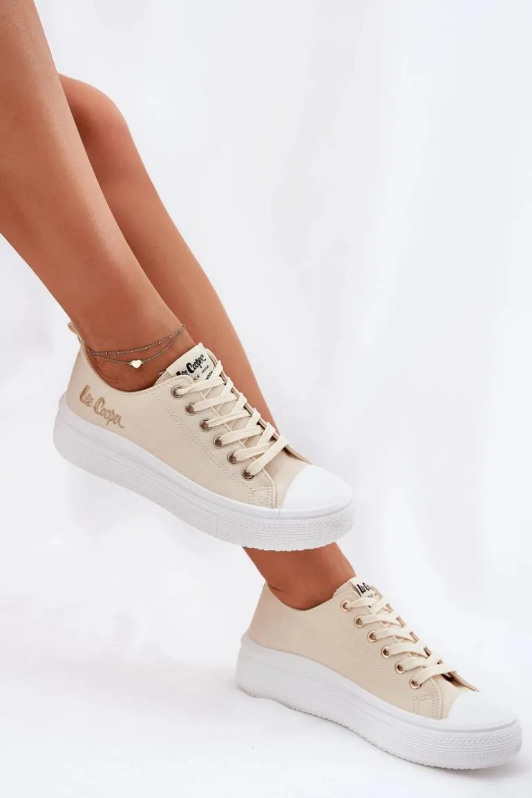 Trampki Damskie Na Platformie Lee Cooper LCW-24-44-2464L Beżowe