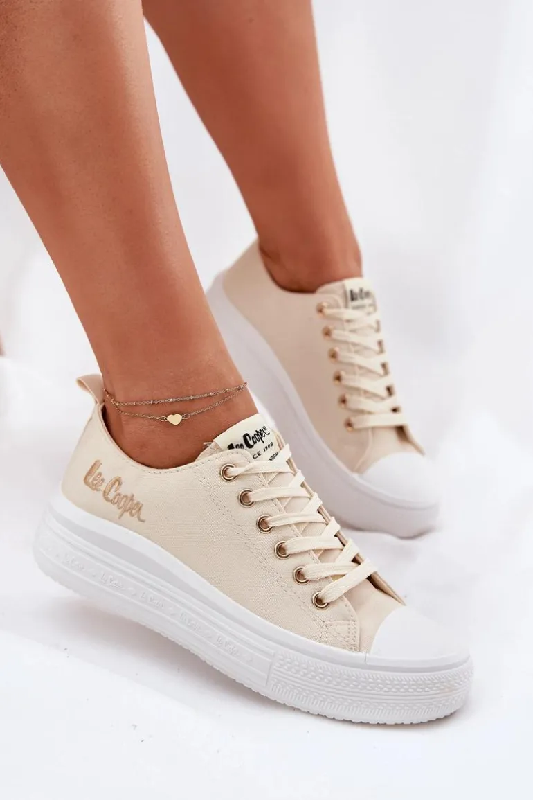 Trampki Damskie Na Platformie Lee Cooper LCW-24-44-2464L Beżowe