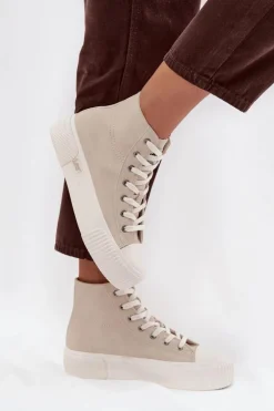 Trampki Damskie Na Platformie LEE 50253002.35E ISLA WOMEN MID Beżowe