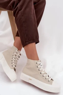 Trampki Damskie Na Platformie LEE 50253002.35E ISLA WOMEN MID Beżowe