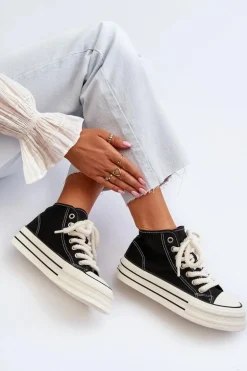 Trampki Damskie Na Platformie Czarne Aineri