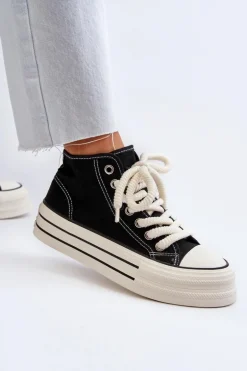 Trampki Damskie Na Platformie Czarne Aineri