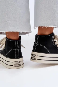 Trampki Damskie Na Platformie Czarne Aineri