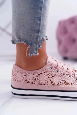 Trampki Damskie Niskie Koronkowe Różowe Veroli