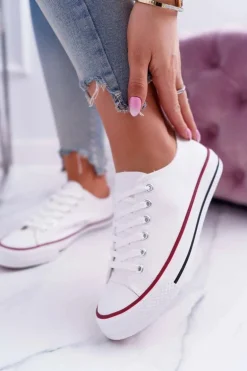 Trampki Damskie Niskie Materiałowe Białe FreeTime