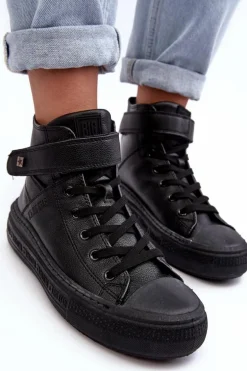 Trampki Damskie Ocieplane Na Platformie Big Star Czarne MM274008