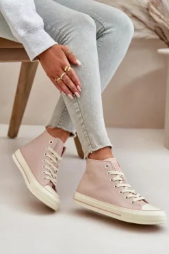 Trampki Damskie Ocieplane Z Eko Skóry Różowe Big Star OO274933