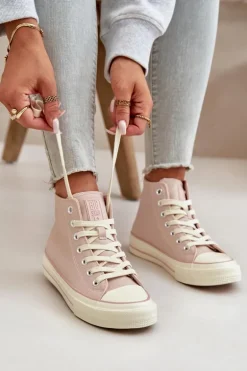 Trampki Damskie Ocieplane Z Eko Skóry Różowe Big Star OO274933